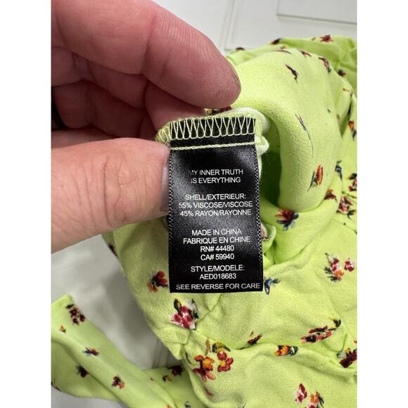 NWT AFRM Lime Neon Green Floral Long Sleeve Side Cutout Strappy Back Dress XS - Picture 6 of 7